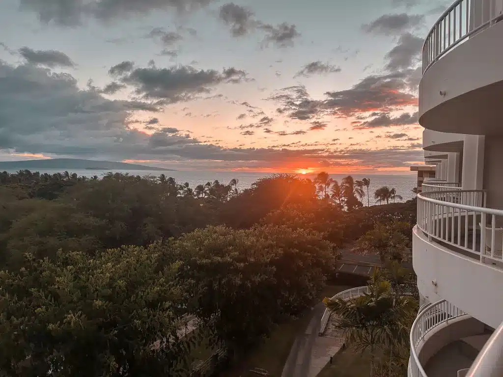 Sunset from the lani at the Fairmont Kea Lani in Maui, Hawaii. 