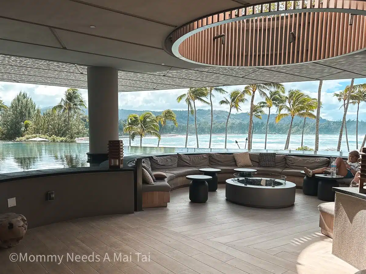 A view of the lobby, looking out at the ocean, at Turtle Bay Resort on North Shore, Oahu.