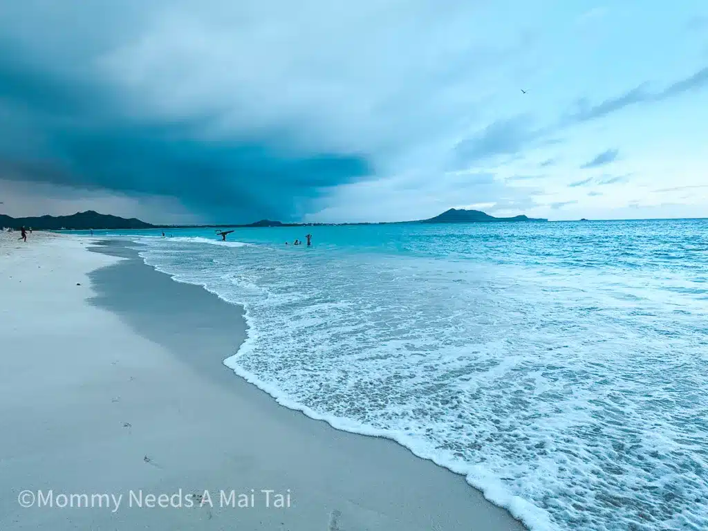 A gorgeous sunset at Kailua Beach, known as one of the best kid-friendly beaches on Oahu. 